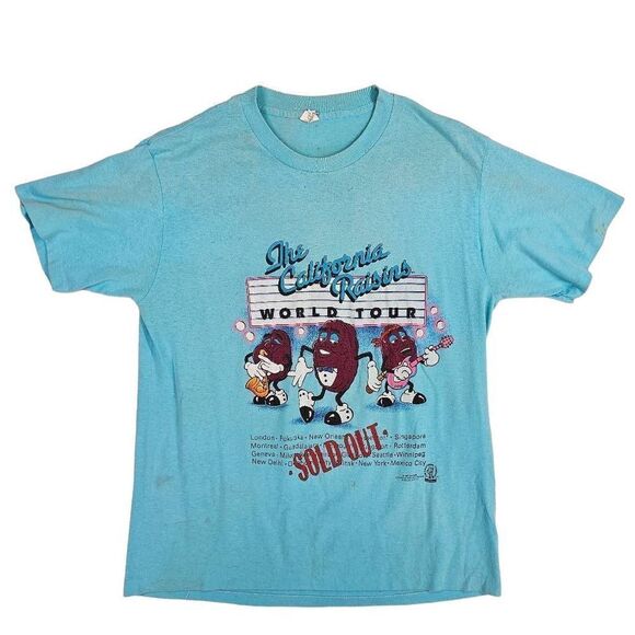 Vintage 1987 California Raisins World Tour Tee Blue XL